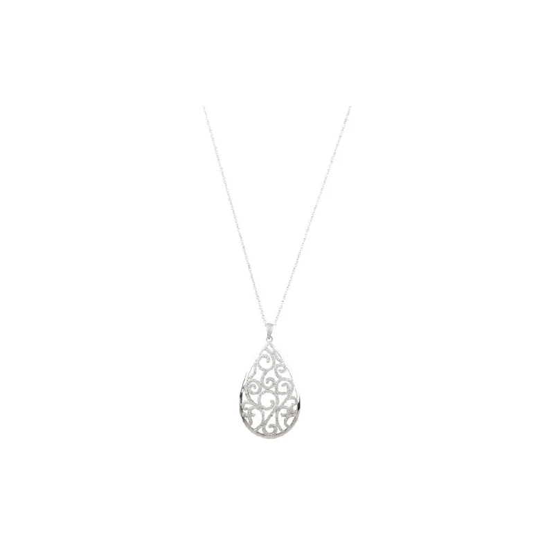 gold nameplate pendant necklace for men-Sterling Silver White Zircon Teardrop Scroll Necklace