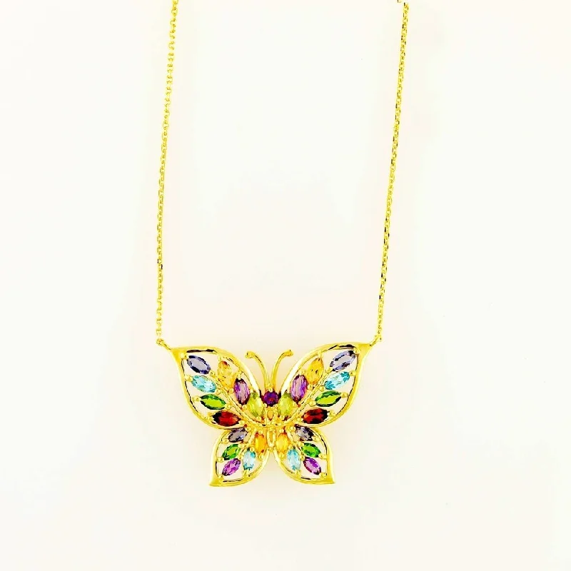 engraved heart pendant necklace with date-Yellow Gold o/Silver 3ctw Chrome Diopside Butterfly 0.93'L Pendant & 18' Chain