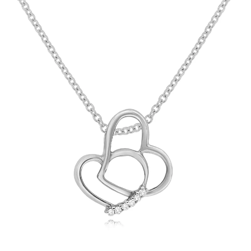 silver pendant necklace with custom message-0.02ct Diamond Heart Pendant set in 14KT White Gold / SP1D5331