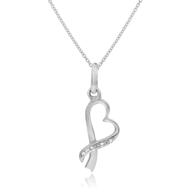 silver pendant necklace with inspirational quote-0.03ct Diamond Heart Pendant set in 14KT White Gold / SP1D5092