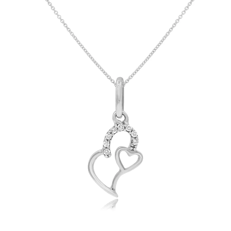 engraved family charm pendant necklace-0.03ct Diamond Heart Pendant set in 14KT White Gold / SP1D5304