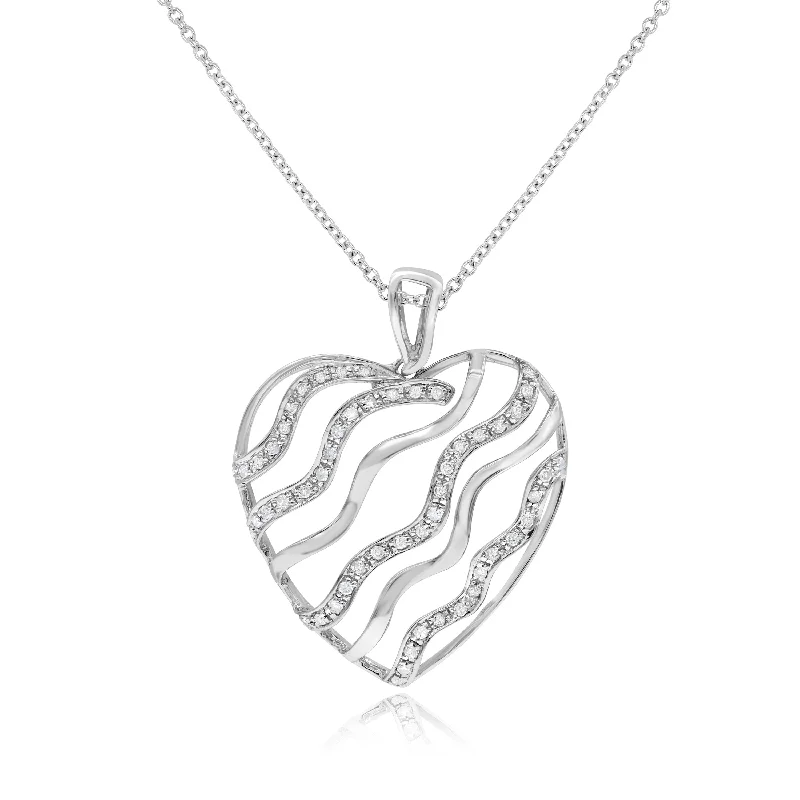 sterling silver pendant necklace with heart charm-0.15ct Diamond Pendant set in 14KT White Gold / P19485