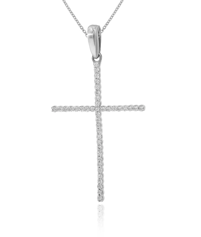 engraved pendant necklace for best friend-0.16ct Diamond Cross Pendant set in 14KT White Gold / PN115443A1