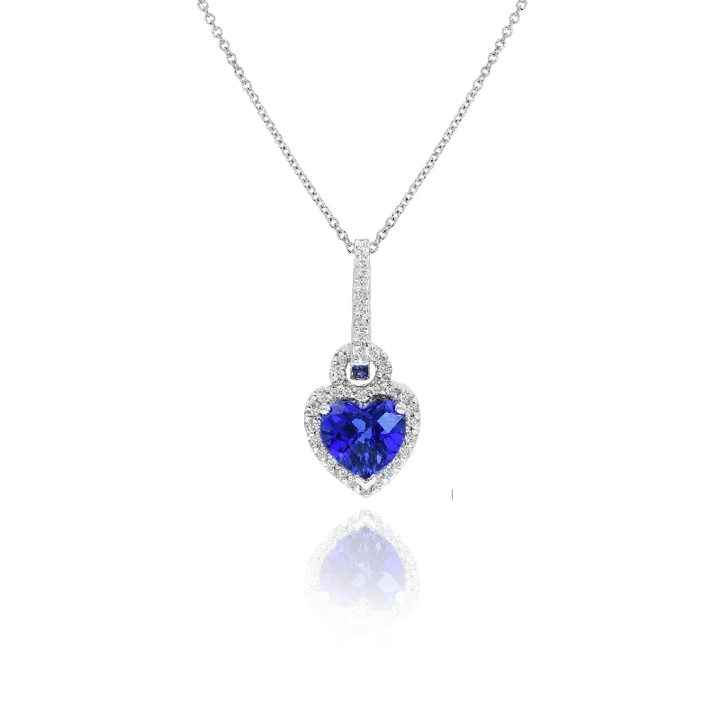 silver pendant necklace for mom with name engraving-0.20ct Diamond and 3.52ct Created Sapphire Pendant set in 10KT White Gold / PSC6536S