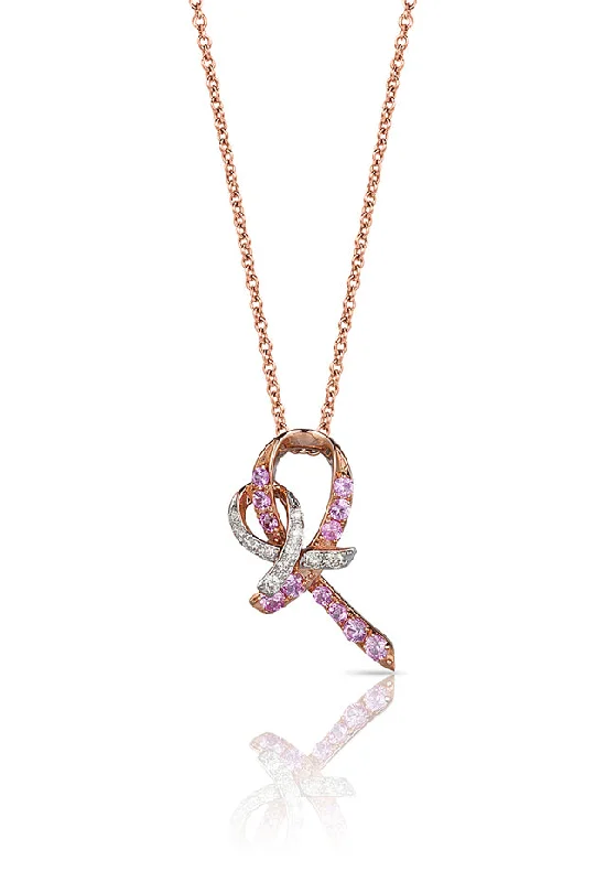 custom pendant necklace with couple’s initials-14K Rose Gold Pink Sapphire and Diamond Breast Cancer Awareness Ribbon Pendant, 0.31 TCW