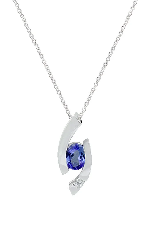 silver charm pendant with gemstone for women-14K White Gold Tanzanite and Diamond Pendant, 0.81 TCW