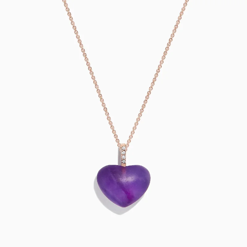 custom engraved star-shaped pendant necklace-14K Rose Gold Amethyst and Diamond Heart Pendant, 10.32 TCW