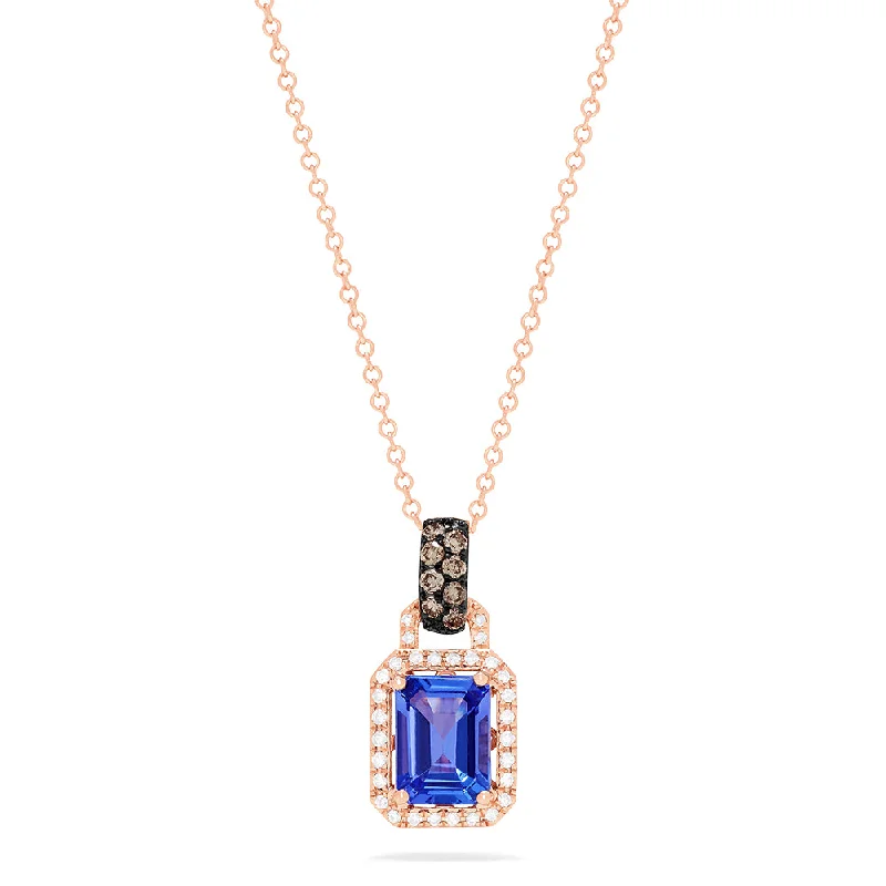 handmade charm pendant necklace for her-14K Rose Gold Emerald Cut Tanzanite and Diamond Pendant, 1.56 TCW