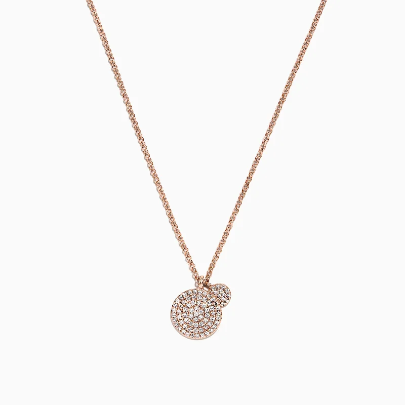 custom engraved heart-shaped necklace for anniversary-14K Rose Gold Pave Diamond Disk Pendant, 0.25 TCW