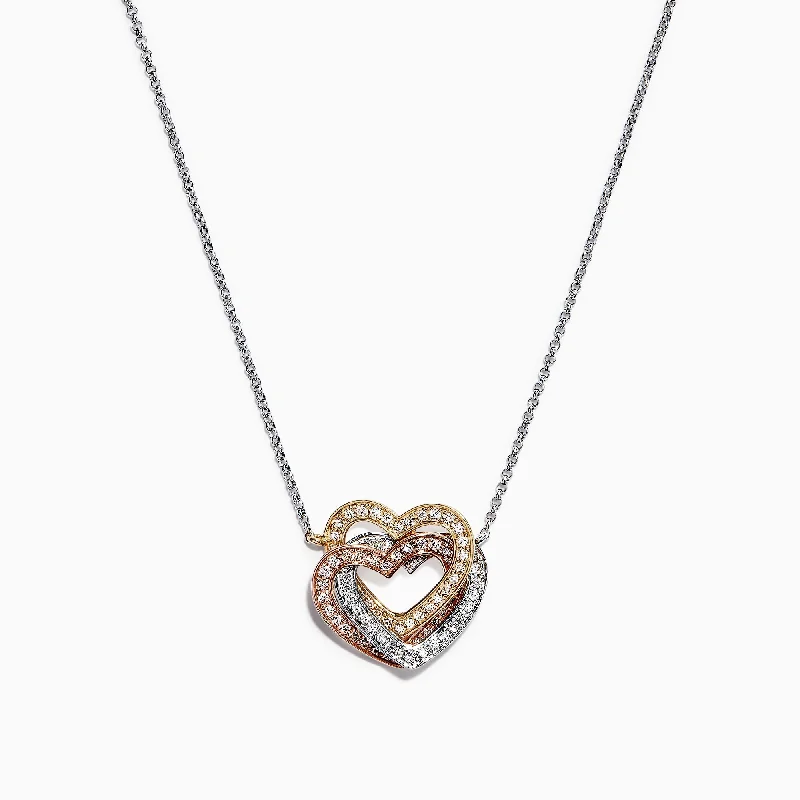 engraved circle pendant necklace with initials-Trio 14K Tri Color Gold Diamond Heart Necklace, 0.40 TCW