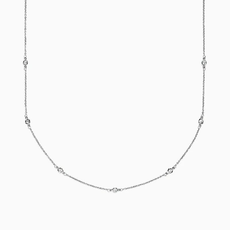 personalized engraved moon pendant for women-14K White Gold 18" Diamond Station Necklace, 0.21 TCW