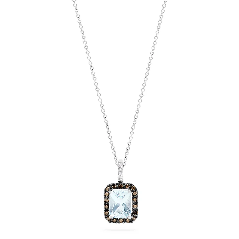 gold pendant necklace with engraved initials-14K White Gold Aquamarine and Diamond Pendant, 2.52 TCW