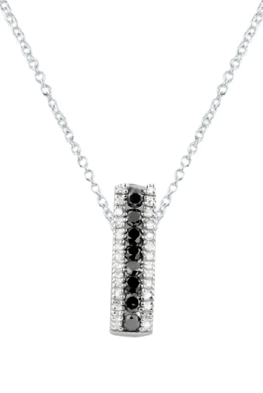 silver pendant necklace with crystal stone-14K White Gold Black and White Diamond Pendant, 0.62 TCW