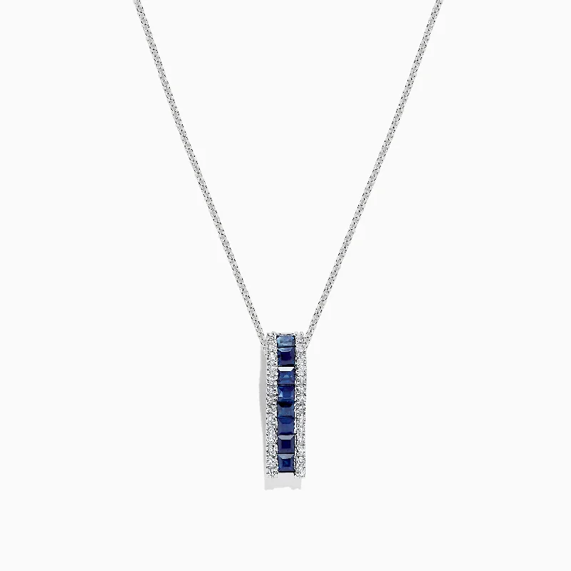 personalized crystal pendant necklace for husband-14K White Gold Blue Sapphire and Diamond Pendant, 1.20 TCW