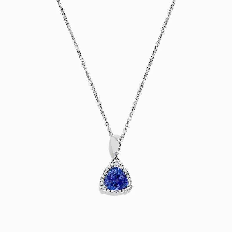 silver infinity charm pendant for mom-Nahla Siri 14K White Gold Tanzanite and Diamond Trillion Pendant, 0.72 TCW