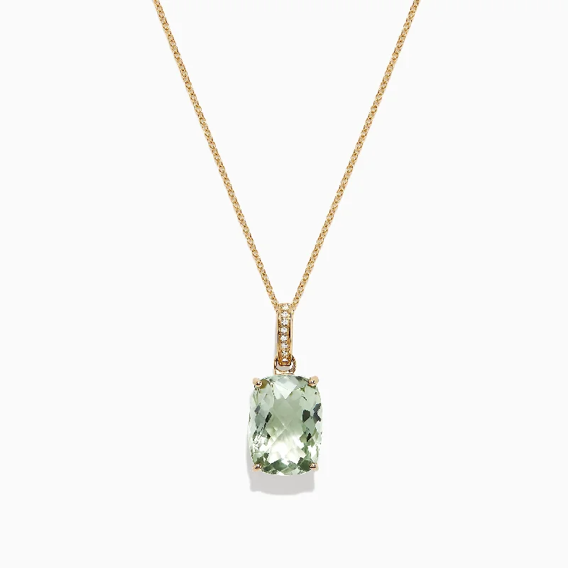 simple gold pendant necklace with family engraving-14K Yellow Gold Green Amethyst and Diamond Pendant, 6.52 TCW