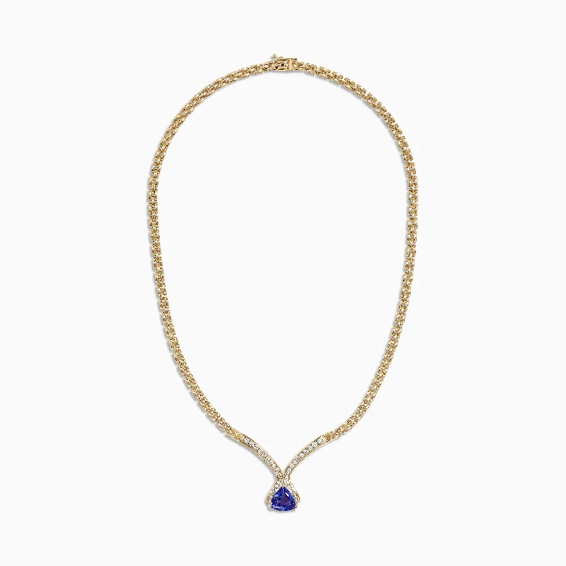 personalized pendant necklace with name and birthstone-Nahla Siri 14K Yellow Gold Tanzanite and Diamond Necklace, 3.66 TCW