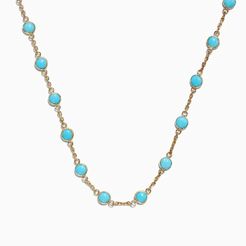 custom pendant necklace for kids with initials-14K Yellow Gold Turquoise Necklace, 7.75 TCW