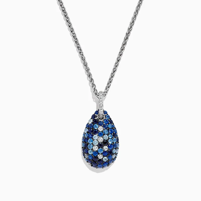 engraved charm pendant necklace for daughter-925 Sterling Silver Blue Sapphire & Diamond Pendant, 3.26 TCW