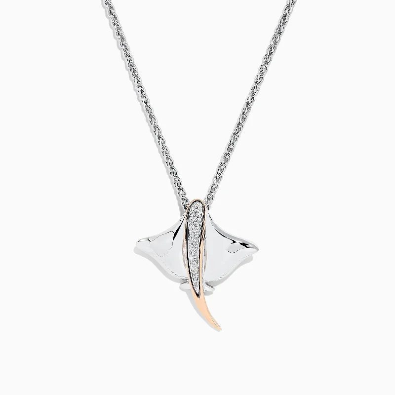 custom silver necklace with zodiac pendant-925 Sterling Silver & 14K Gold Diamond Stingray Pendant, 0.05 TCW