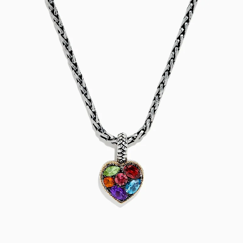 women’s custom pendant necklace with initials-925 Sterling Silver & 18K Gold Multi Gemstone Heart Pendant, 1.98 TCW