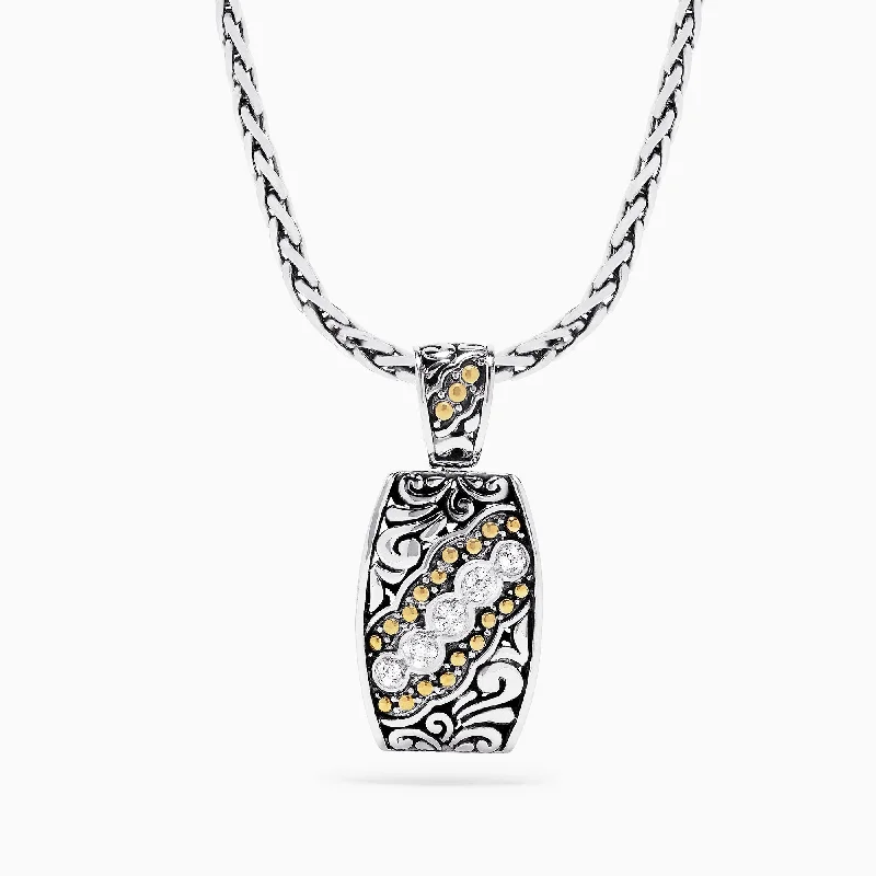 silver pendant necklace for him with love engraving-925 Sterling Silver and 18K Yellow Gold Diamond Pendant, 0.10 TCW