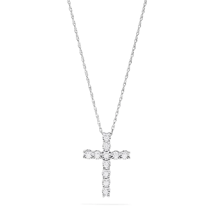 engraved charm pendant necklace for mom-925 Sterling Silver Diamond Cross Pendant, 0.24 TCW