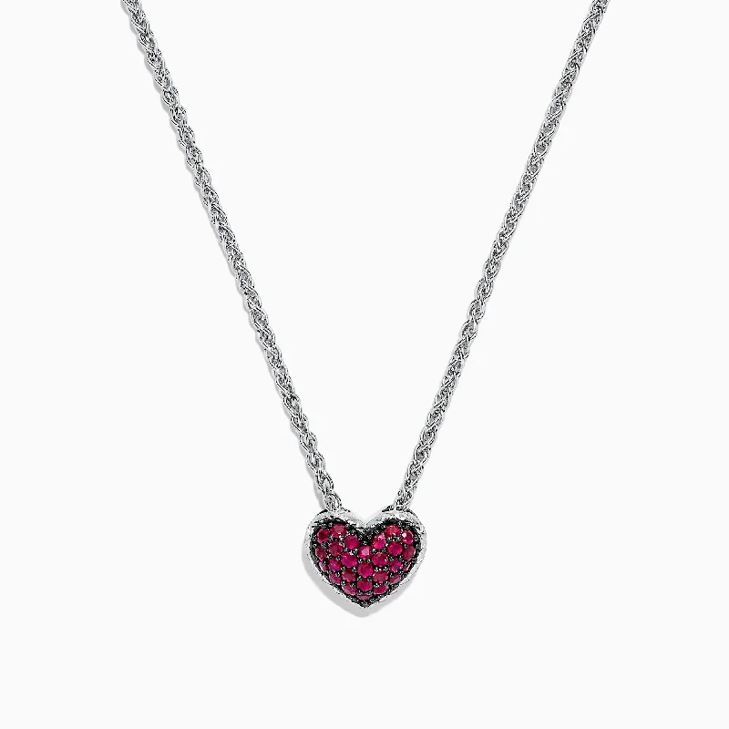 personalized silver pendant necklace for wedding-925 Sterling Silver Ruby Heart Pendant, 0.65 TCW