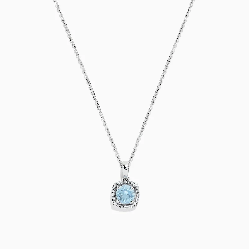 gold charm pendant necklace with engraved initials-Aquarius 14K White Gold Aquamarine and Diamond Pendant, 0.78 TCW