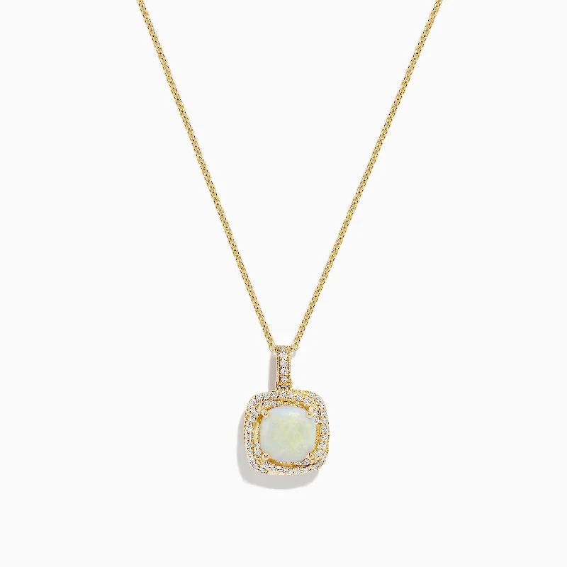 gold pendant necklace for women with initials-Aurora 14K Yellow Gold Opal and Diamond Pendant, 1.41 TCW