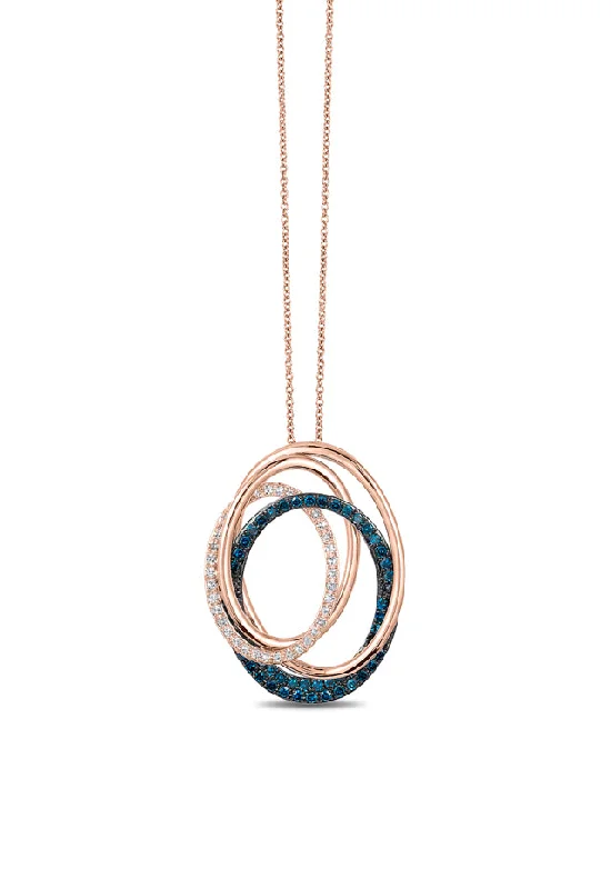 silver circle pendant necklace with engraving-Bella Bleu 14K Rose Gold Blue and White Diamond Pendant, 0.45 TCW