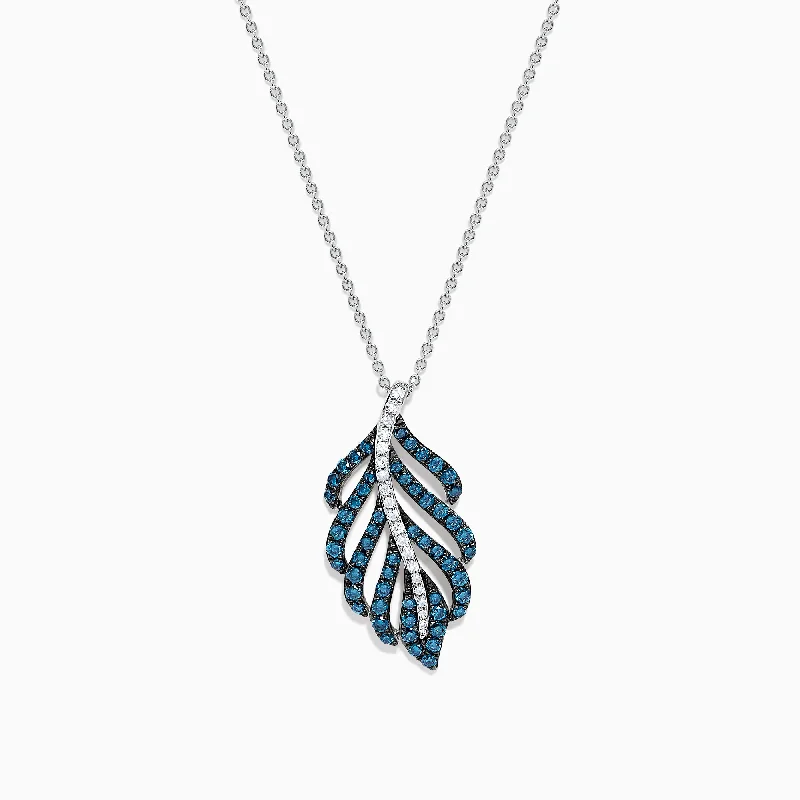 custom pendant necklace with custom engraving-Bella Bleu 14K White Gold Blue and White Diamond Pendant, 0.86 TCW