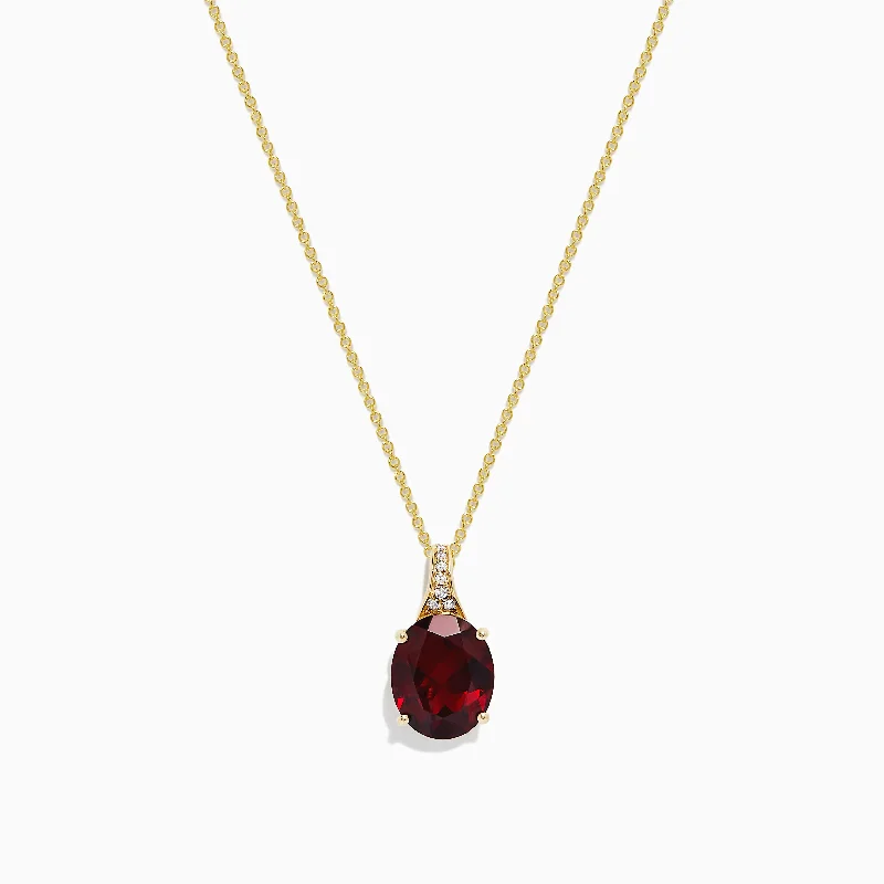 silver pendant necklace with custom initials for men-Bordeaux 14K Yellow Gold Garnet and Diamond Pendant, 4.68 TCW