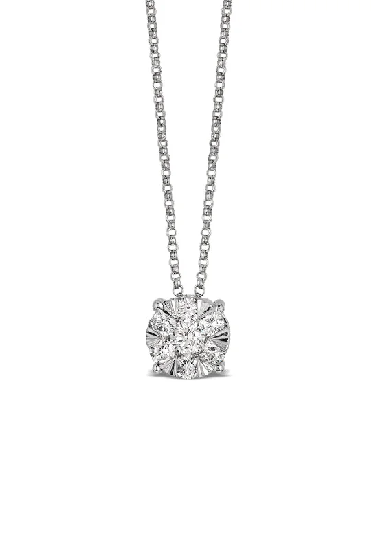 silver pendant necklace with personalized engraving-Bouquet 14K White Gold Diamond Cluster Pendant, 0.57 TCW