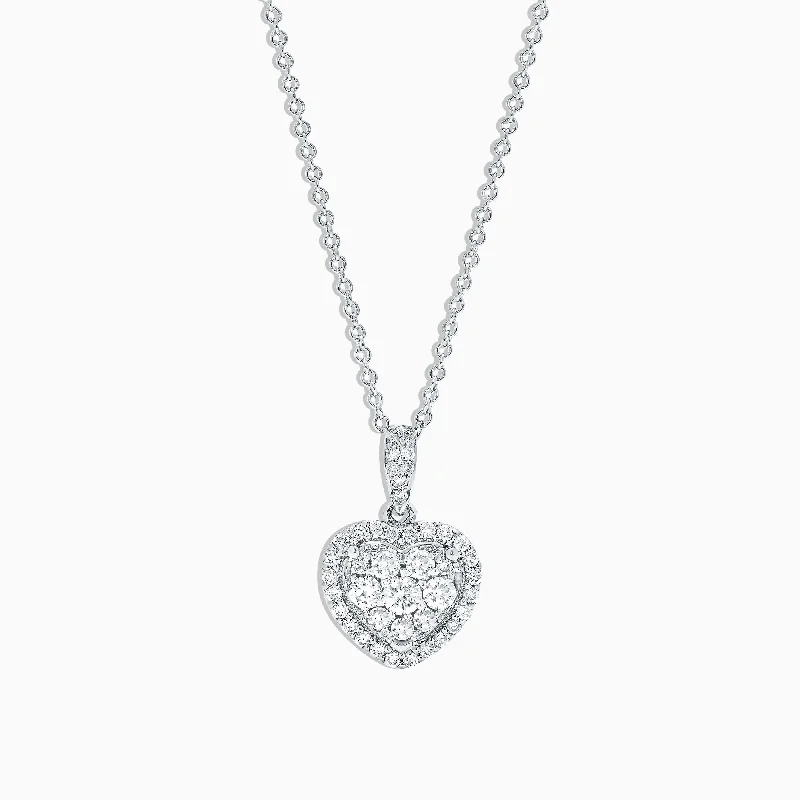 custom engraved pendant necklace with message-Bouquet 14K White Gold Diamond Heart Pendant, 0.45 TCW