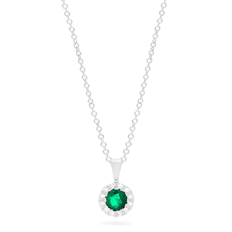 personalized charm pendant necklace for girlfriend-Brasilica 14K White Gold Emerald and Diamond Pendant, 0.41 TCW