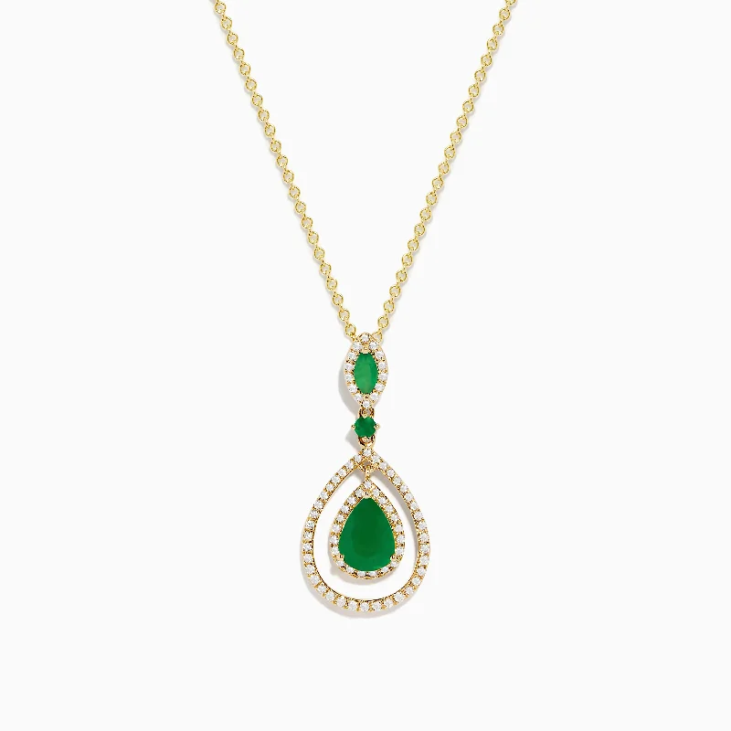 sterling silver pendant necklace for best friend-Brasilica 14K Yellow Gold Emerald and Diamond Pendant, 1.43 TCW