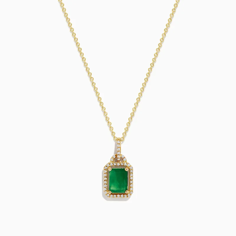 custom round pendant necklace with initials-Brasilica 14K Yellow Gold Emerald & Diamond Pendant, 1.62 TWC