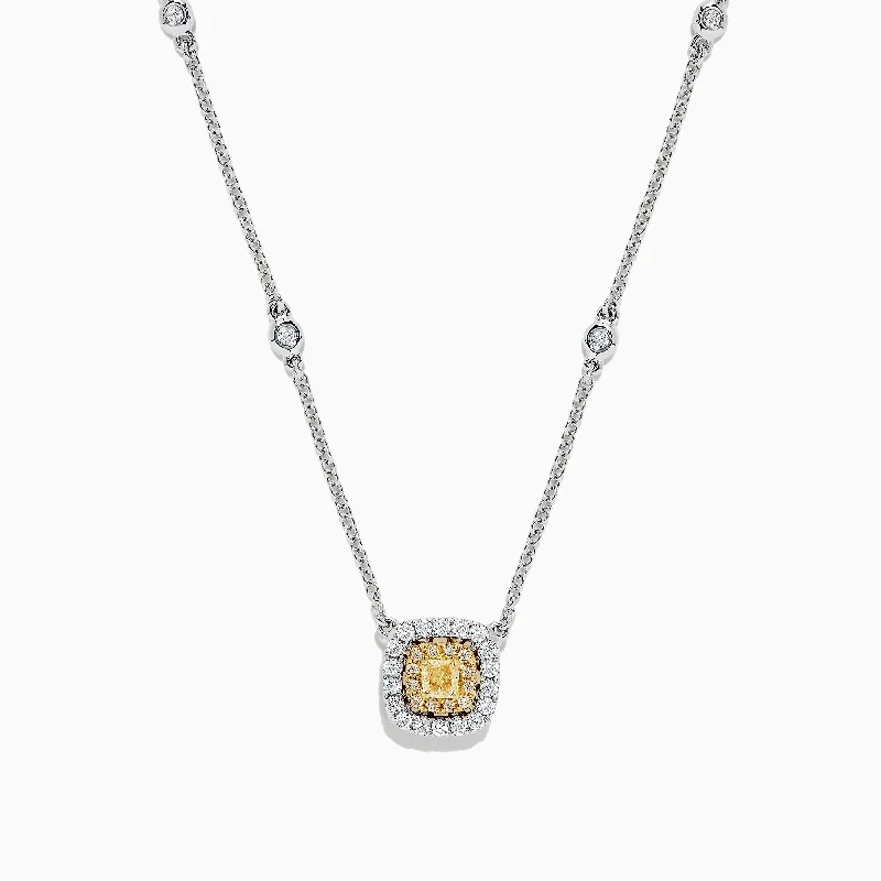 silver heart charm necklace for wife-Canare 18K 2-Tone Gold Yellow & White Diamond Necklace, 0.68 TCW