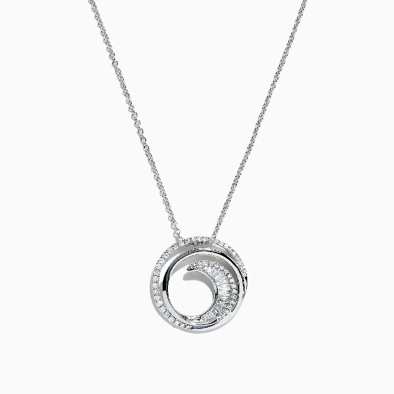 custom pendant necklace with initial engraving for couples-Classique 14K White Gold Diamond Swirl Pendant, 0.48 TCW