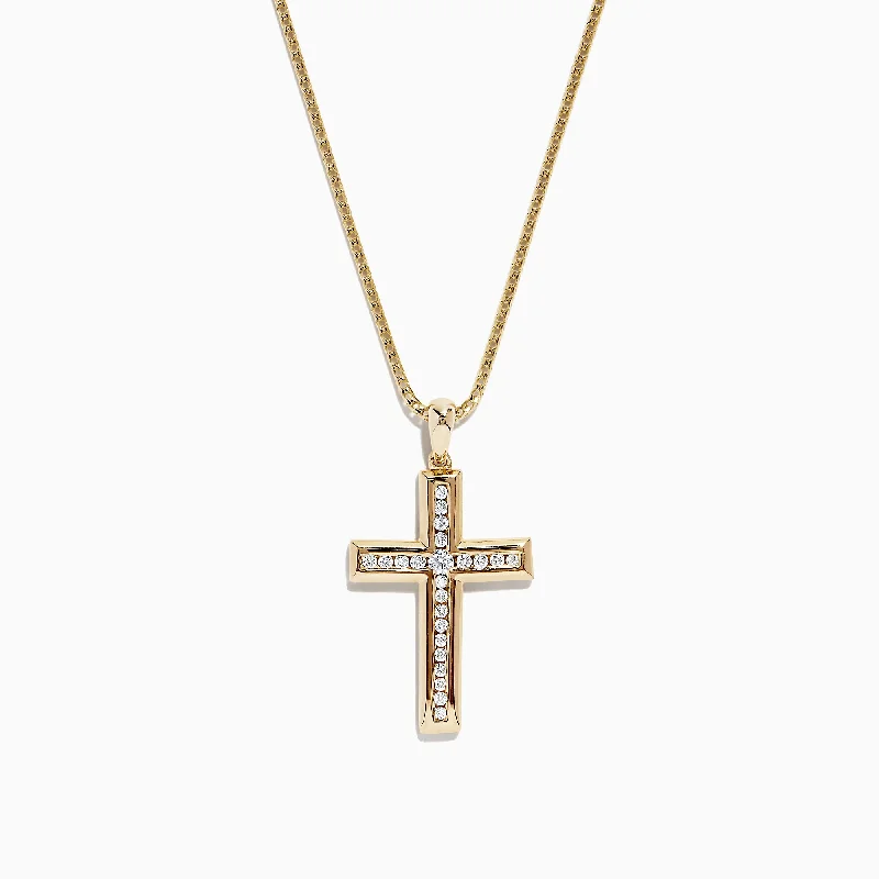 custom round pendant necklace for women with engraving-D'Oro 14K Yellow Gold Diamond Cross Pendant, 0.25 TCW