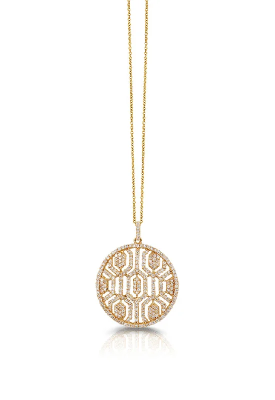 gold heart-shaped pendant necklace with initials-D'Oro 14K Yellow Gold Diamond Maze Pendant, 1.00 TCW