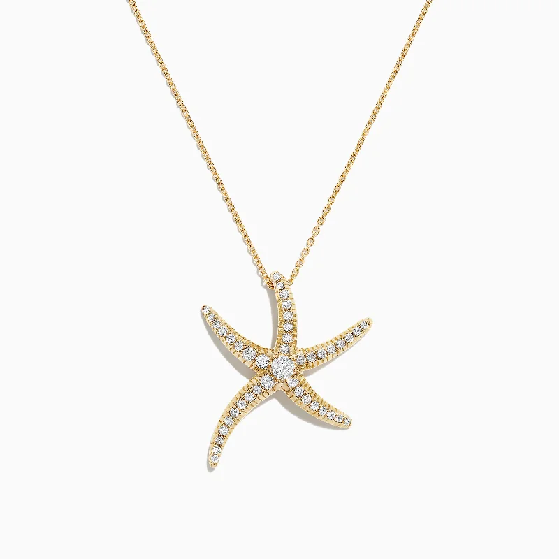 personalized infinity necklace with birthstone-D'Oro 14K Yellow Gold Diamond Starfish Pendant, 0.51 TCW