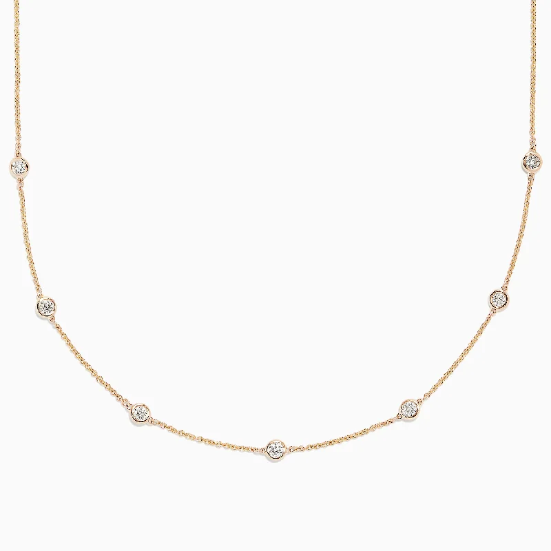 silver bar necklace with heart-shaped pendant-D'Oro 14K Yellow Gold Diamond Station Necklace, 0.69 TCW