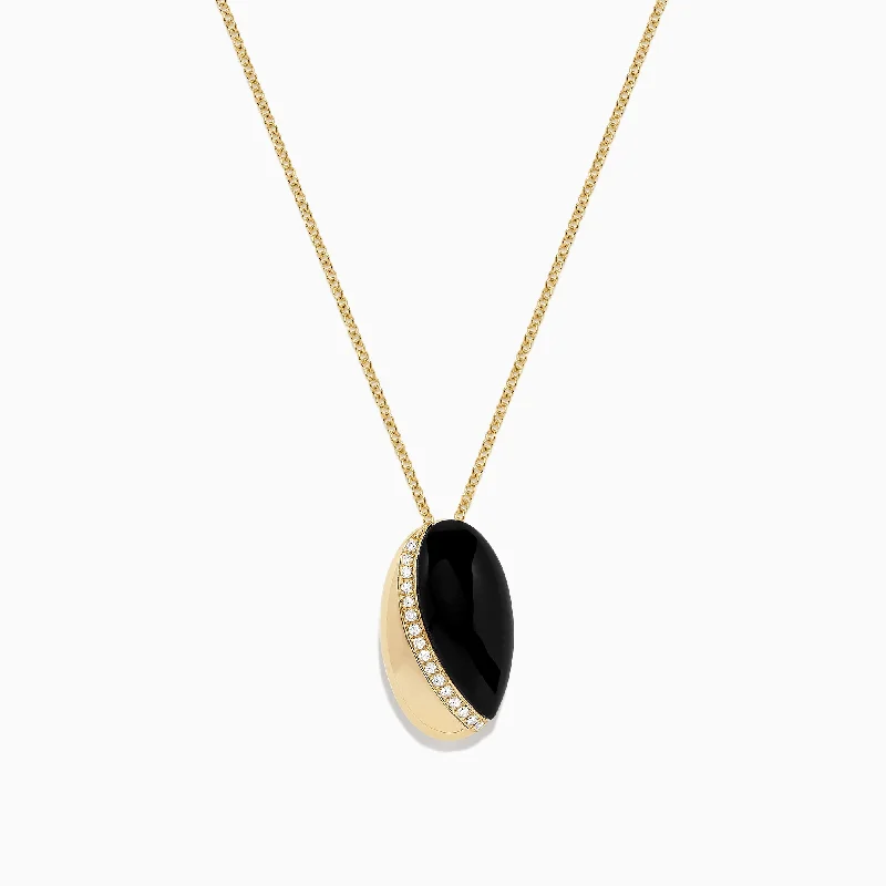 custom moon-shaped pendant necklace for her-Eclipse 14K Yellow Gold Onyx and Diamond Pendant, 3.19 TCW