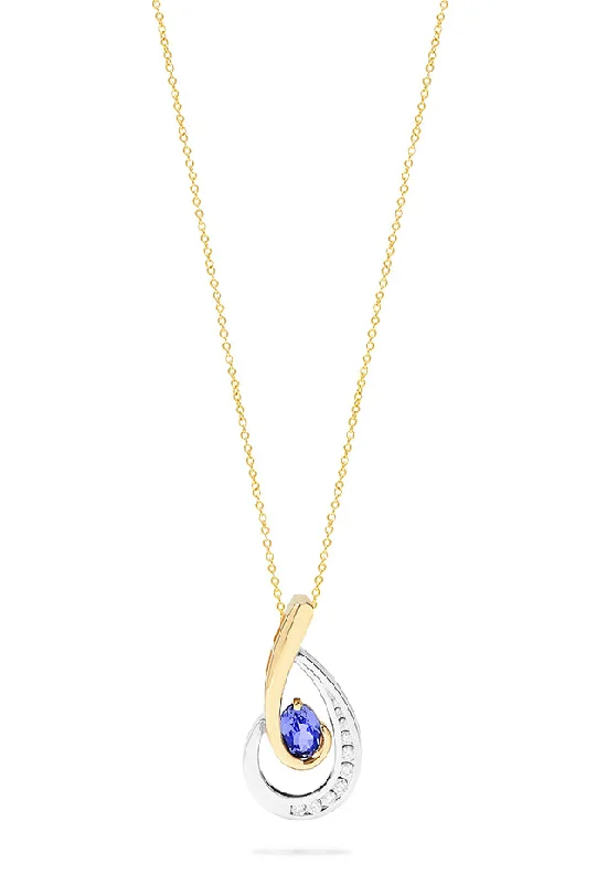 silver pendant necklace for mom with name engraving-14K Two Tone Gold Tanzanite and Diamond Pendant, 0.87 TCW