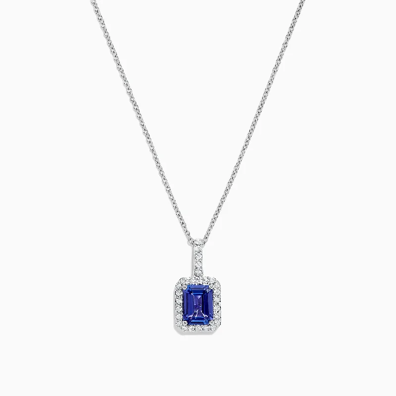 personalized silver pendant necklace for wedding-Nahla Siri 14K White Gold Tanzanite and Diamond Pendant, 1.56 TCW