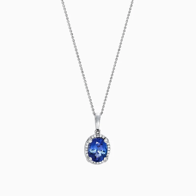 custom initial pendant necklace with gemstone-Nahla Siri 14K White Gold Tanzanite and Diamond Pendant, 2.97 TCW