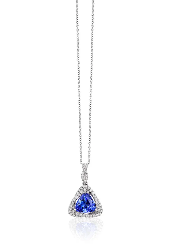 personalized pendant necklace with inspirational words-14K White Gold Trillion Tanzanite and Diamond Pendant, 1.71 TCW