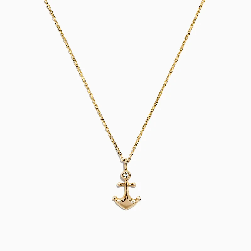 personalized pendant necklace for daughter-Kidz 14K Yellow Gold Diamond Anchor Necklace, 0.01 TCW